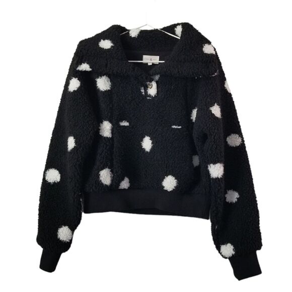 Lou & Grey Sherpa Polka Dot Black Sweater size XS - Picture 1 of 8